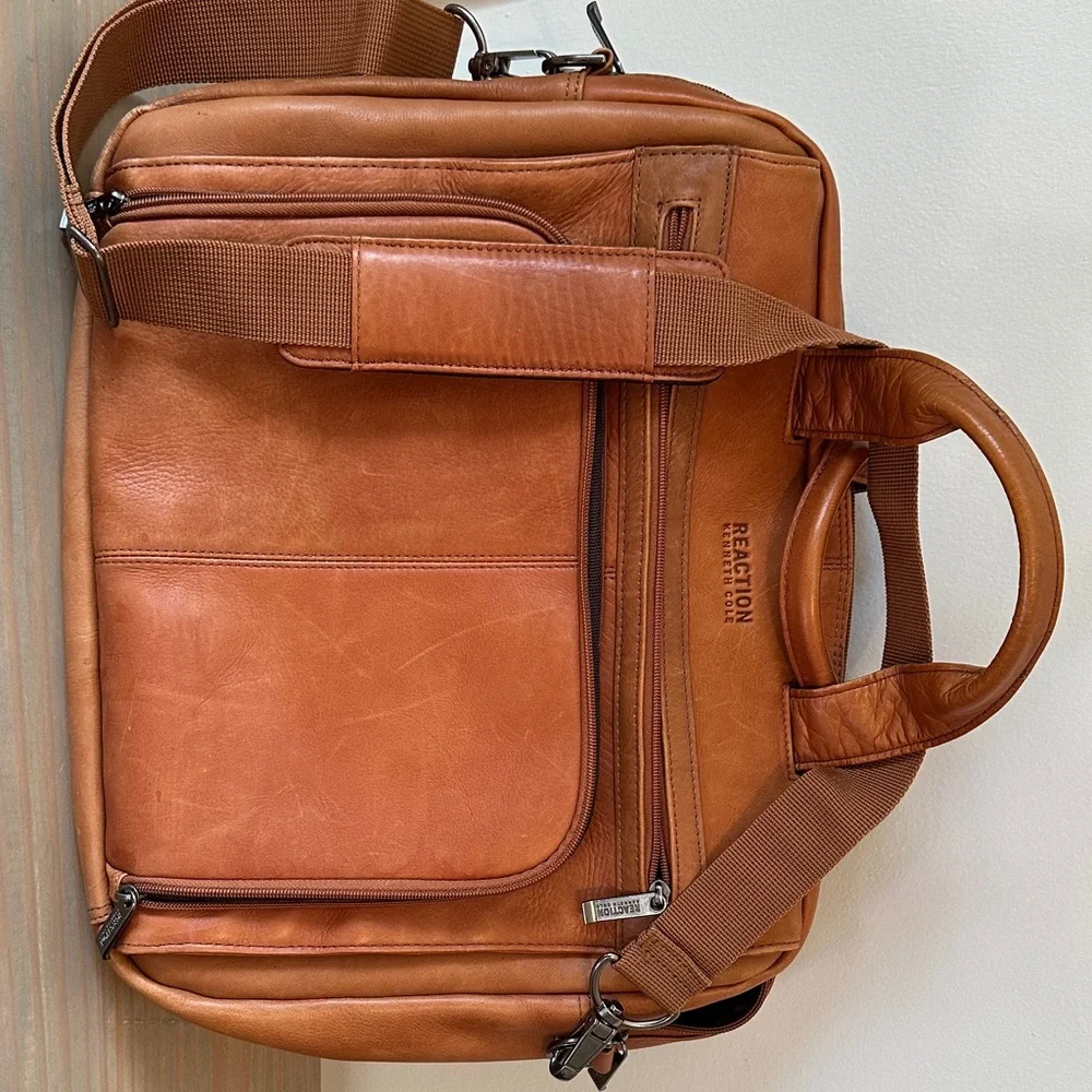 Kenneth Cole Reaction Tan Leather Briefcase
